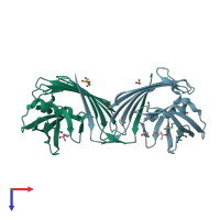 PDB entry 2h1t coloured by chain, top view.