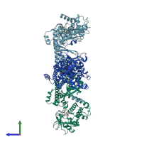 PDB entry 2h23 coloured by chain, side view.