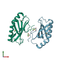 PDB entry 2h28 coloured by chain, front view.