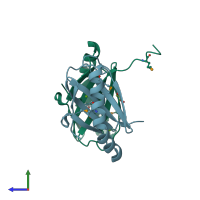 PDB entry 2h28 coloured by chain, side view.