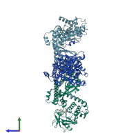 PDB entry 2h2e coloured by chain, side view.