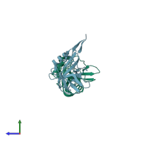 PDB entry 2h2r coloured by chain, side view.