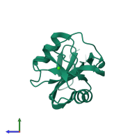 Monomeric assembly 1 of PDB entry 2h2t coloured by chemically distinct molecules, side view.