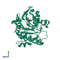 PDB entry 2h2w coloured by chain, side view.