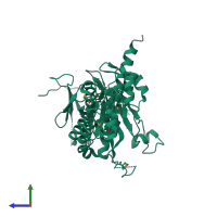 PDB entry 2h31 coloured by chain, side view.