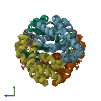 PDB entry 2h35 coloured by chain, ensemble of 20 models, side view.