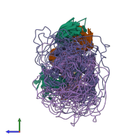 PDB entry 2h3c coloured by chain, ensemble of 20 models, side view.