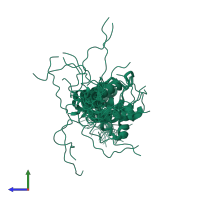 PDB entry 2h3f coloured by chain, ensemble of 20 models, side view.