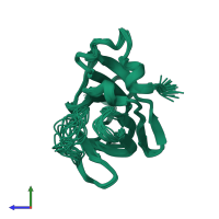 PDB entry 2h3k coloured by chain, ensemble of 20 models, side view.
