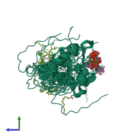 PDB entry 2h3q coloured by chain, ensemble of 20 models, side view.