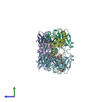 PDB entry 2h3x coloured by chain, side view.