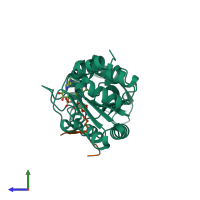 PDB entry 2h4f coloured by chain, side view.