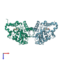 PDB entry 2h4x coloured by chain, top view.