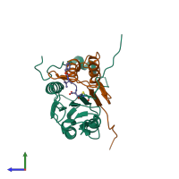 PDB entry 2h54 coloured by chain, side view.