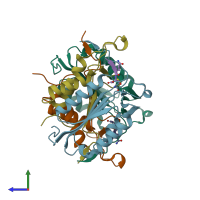 PDB entry 2h5j coloured by chain, side view.