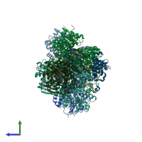 PDB entry 2h5l coloured by chain, side view.