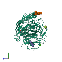 PDB entry 2h5u coloured by chain, side view.