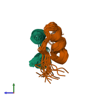 PDB entry 2h67 coloured by chain, ensemble of 20 models, side view.