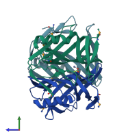 PDB entry 2h6l coloured by chain, side view.