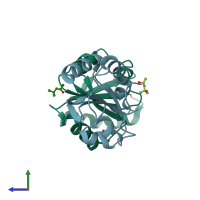 PDB entry 2h70 coloured by chain, side view.