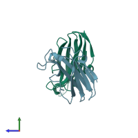 PDB entry 2h7w coloured by chain, side view.
