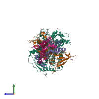 PDB entry 2h89 coloured by chain, side view.