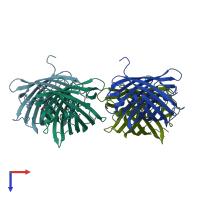 PDB entry 2h8q coloured by chain, top view.