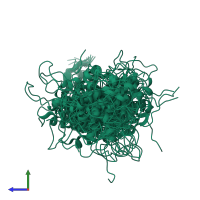 PDB entry 2h8w coloured by chain, ensemble of 20 models, side view.