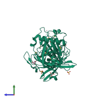 PDB entry 2h9f coloured by chain, side view.