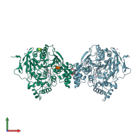 PDB entry 2ha0 coloured by chain, front view.