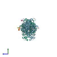 PDB entry 2ha2 coloured by chain, side view.
