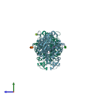 PDB entry 2ha3 coloured by chain, side view.