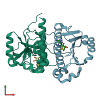PDB entry 2ha8 coloured by chain, front view.