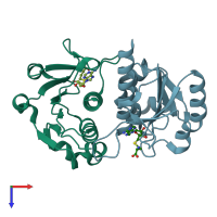 PDB entry 2ha8 coloured by chain, top view.