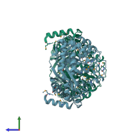 PDB entry 2ha9 coloured by chain, side view.