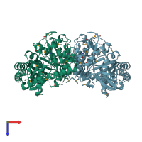 PDB entry 2ha9 coloured by chain, top view.