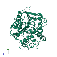 PDB entry 2had coloured by chain, side view.