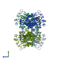 PDB entry 2hae coloured by chain, side view.