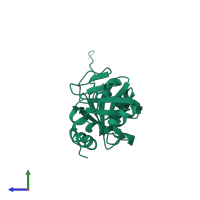 PDB entry 2haf coloured by chain, side view.