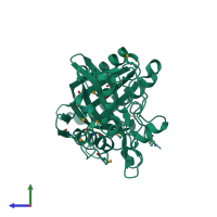 PDB entry 2hag coloured by chain, side view.