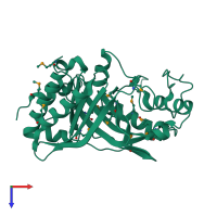 PDB entry 2hag coloured by chain, top view.