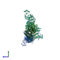 PDB entry 2hak coloured by chain, side view.