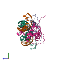 PDB entry 2han coloured by chain, side view.