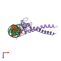 PDB entry 2hap coloured by chain, top view.