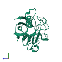 PDB entry 2haq coloured by chain, side view.