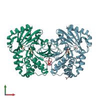 PDB entry 2haw coloured by chain, front view.