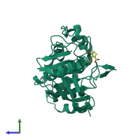 PDB entry 2hb1 coloured by chain, side view.