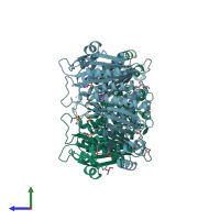 PDB entry 2hb6 coloured by chain, side view.