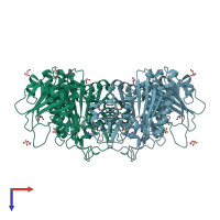 PDB entry 2hb6 coloured by chain, top view.