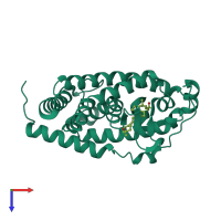 Monomeric assembly 1 of PDB entry 2hb8 coloured by chemically distinct molecules, top view.